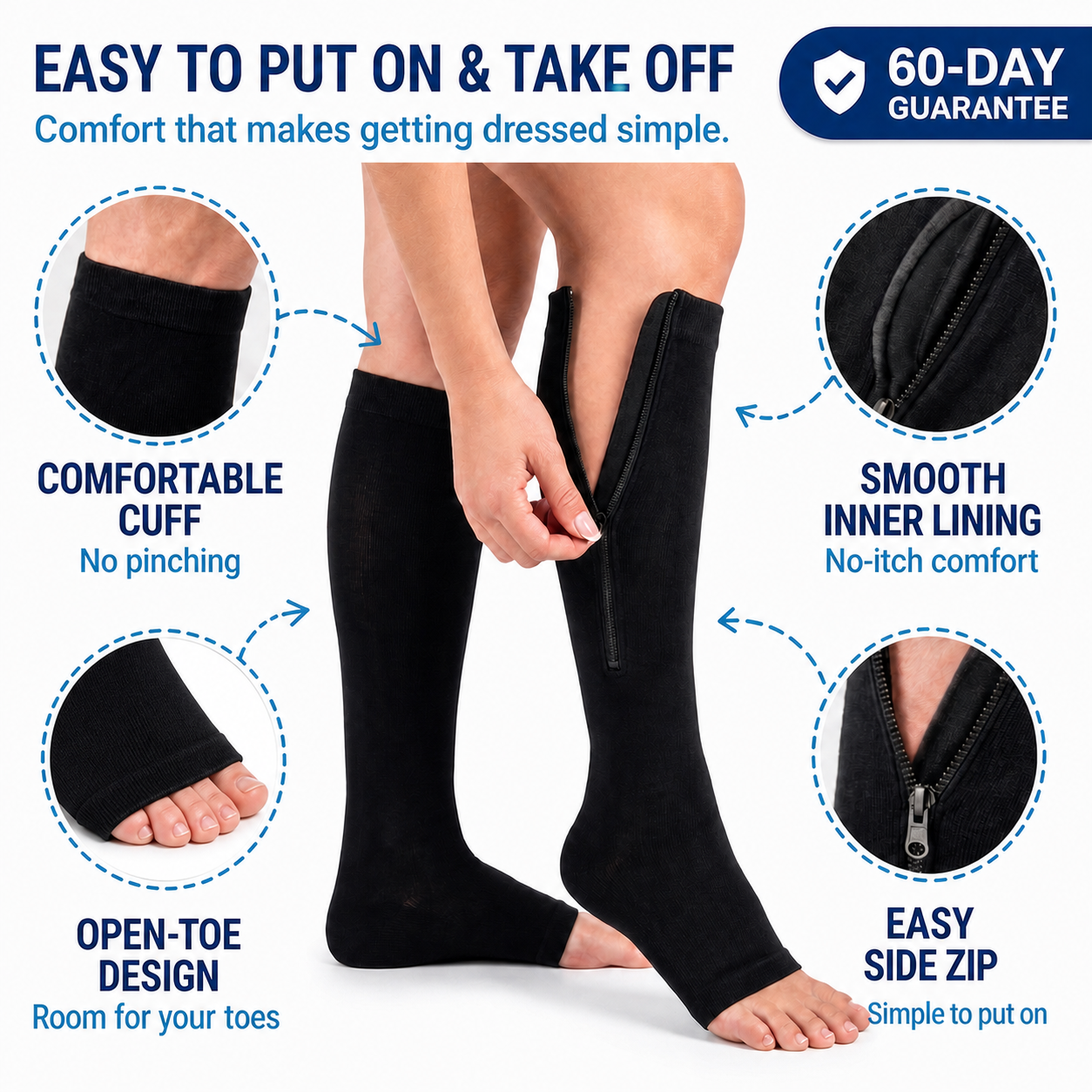 Norevia™ | Easy Zip Open-Toe Compression Socks